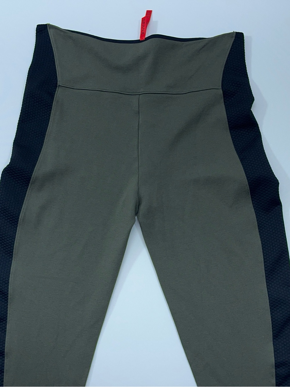 SPANX Leggings Womens Size Large Olive Green Black Waffle Trim Exercise Yoga